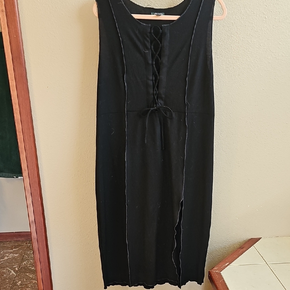 Wild Fable Black Midi Dress with Lace-Up Detail
